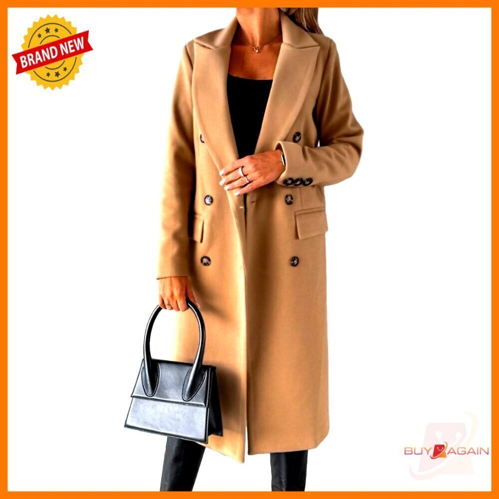 Long Wool Peacoat Double Breasted Trench Coat Classic Elegant Winter Outerwear